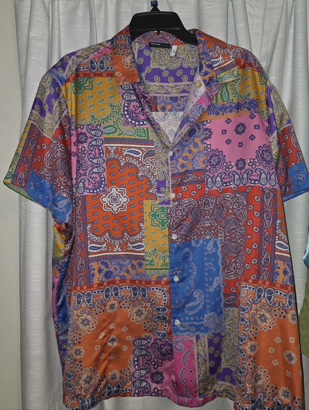 2XL Men's Multicolor Patchwork Paisley Short-Sleeve Shirt